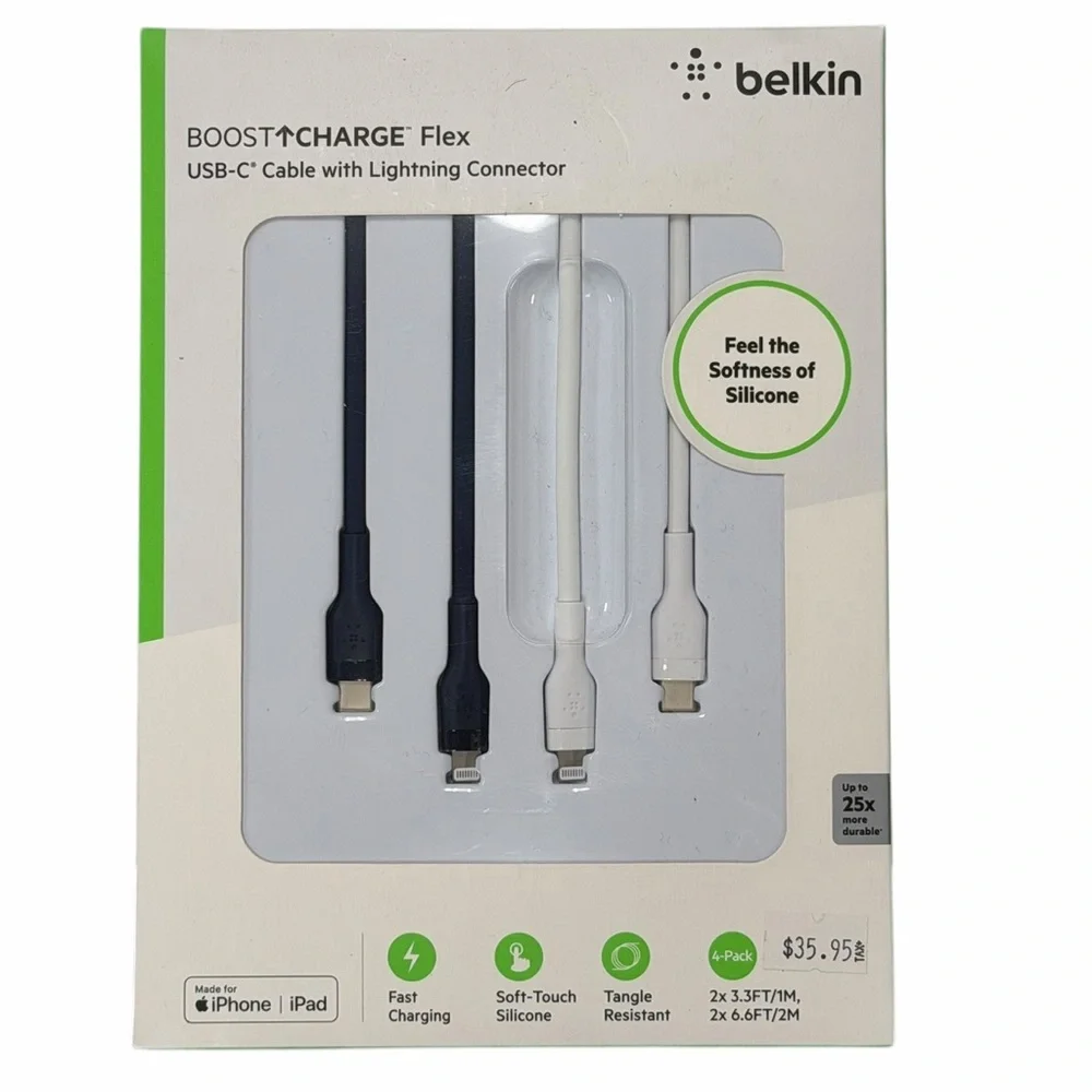 belkin Black and White BOOST↑CHARGE Flex USB-C to Lightning Cables (4-Pack)